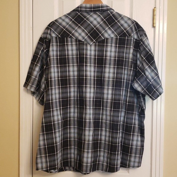 Wrangler Mens Short Sleeve Pearl Snap Shirt Western Black Plaid 3XL Big 3XB - Picture 3 of 10